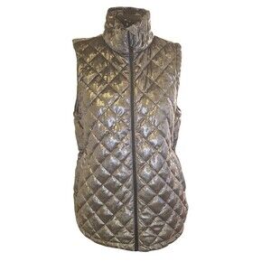 Athleta Womens XL Silver Whisper Featherless Quilted Puffer Vest Zip Pockets